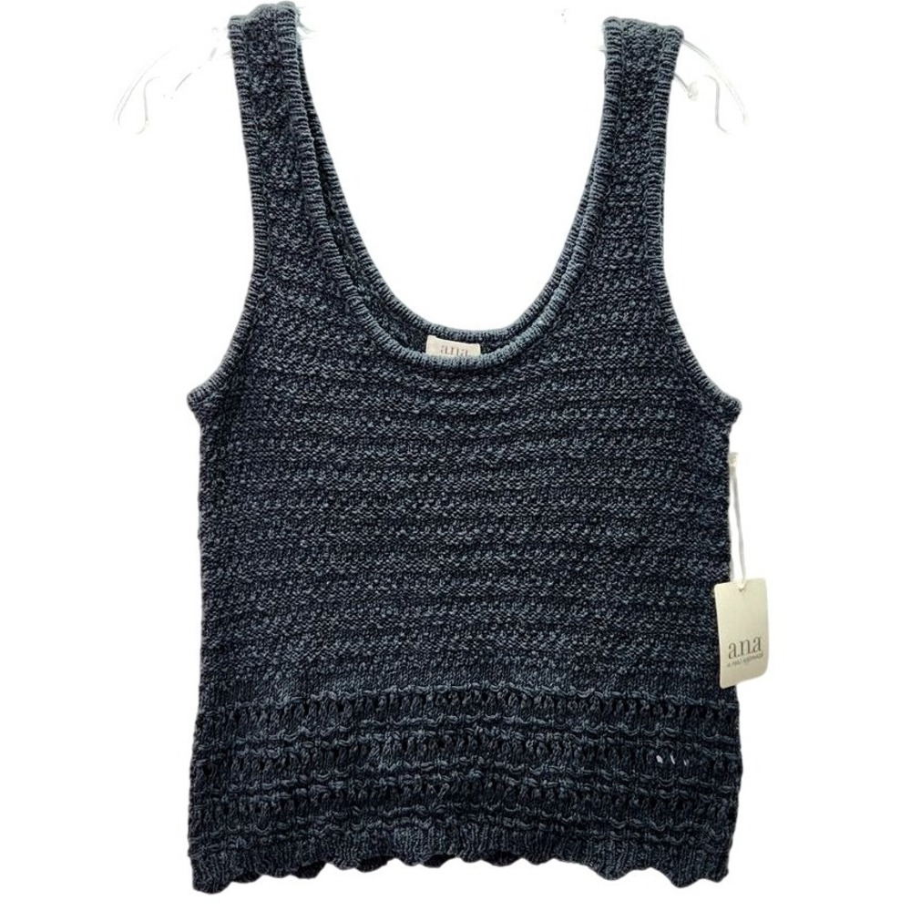 a.n.a Tank Womens XS Pirate Black Crochet Knit‎ Cotton Tank Top Boho Festival